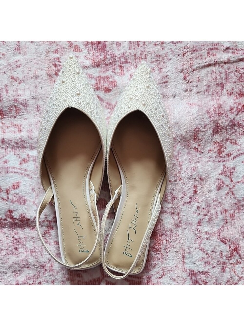 Betsey Johnson Pearl Embellished Cream Flats